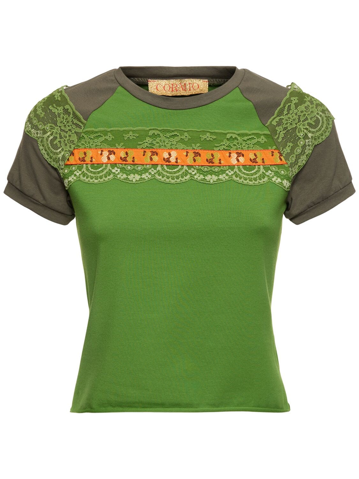 Cotton jersey raglan t-shirt with lace-0