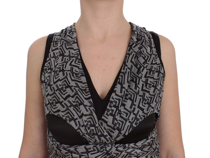 Karl Lagerfeld Gray Black Silk Blouse Top