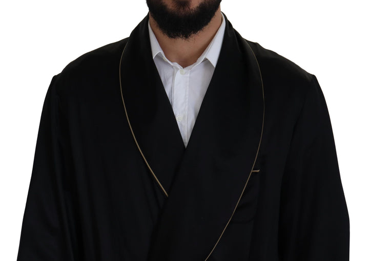Dolce & Gabbana Black 100% Silk Robe Coat Wrap  Jacket