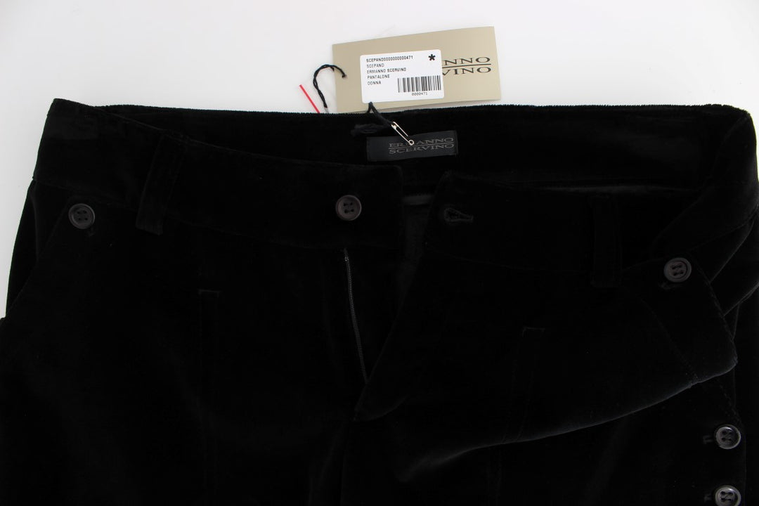 Ermanno Scervino Black Velvet Cotton Straight Legs Pants