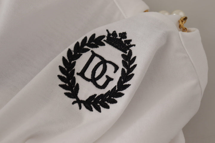 Dolce & Gabbana White Necklace Embellished Neckline T-shirt Top