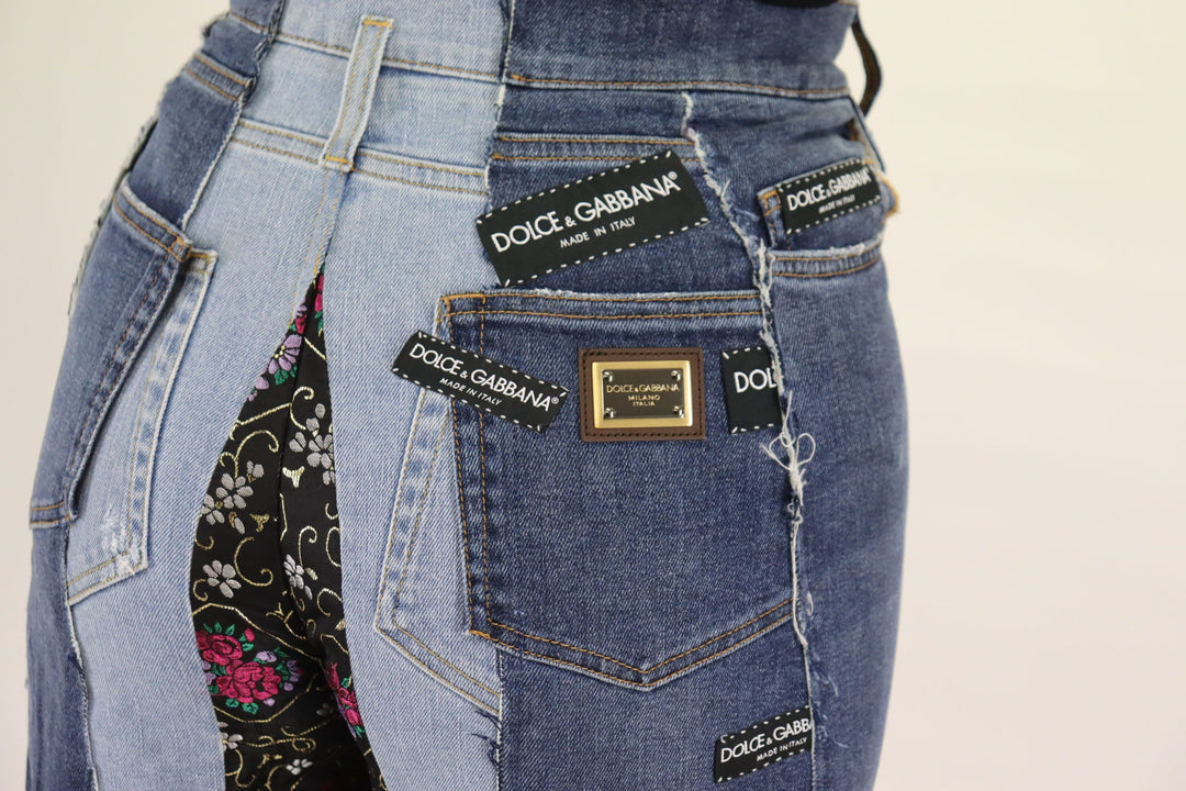 Dolce & Gabbana Multicolor Patchwork DG Fashion Wide Leg Denim Pant