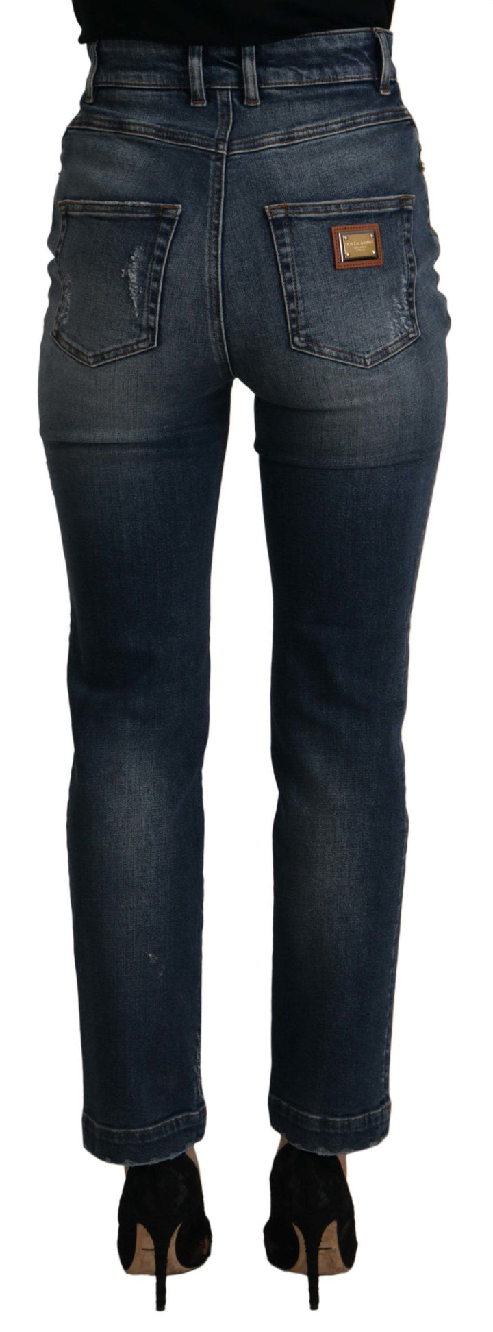Dolce & Gabbana Blue Denim Crystal Embellished Pants Jeans