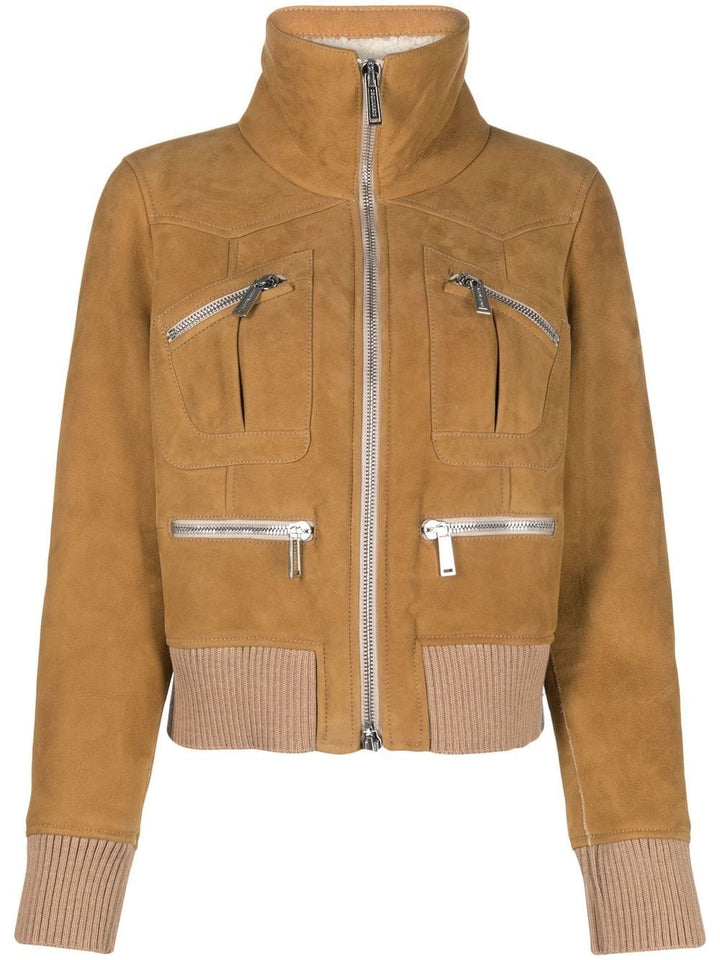 DSQUARED2 ribbed-detail zipped-up bomber jacket-0