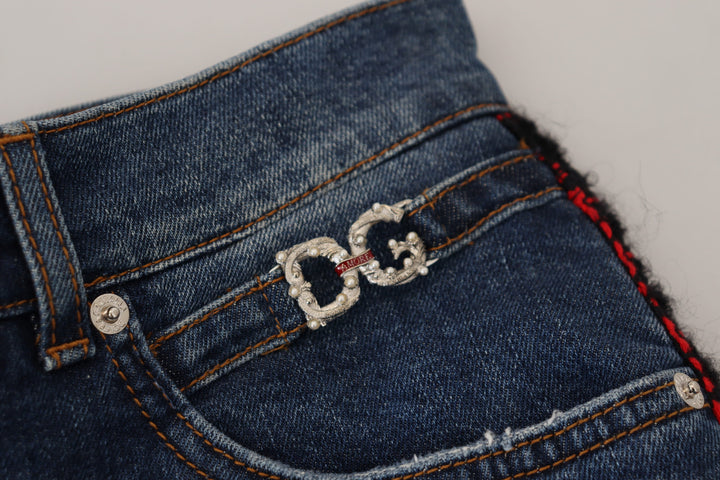 Dolce & Gabbana Blue Checkered Back Skinny Denim Jeans