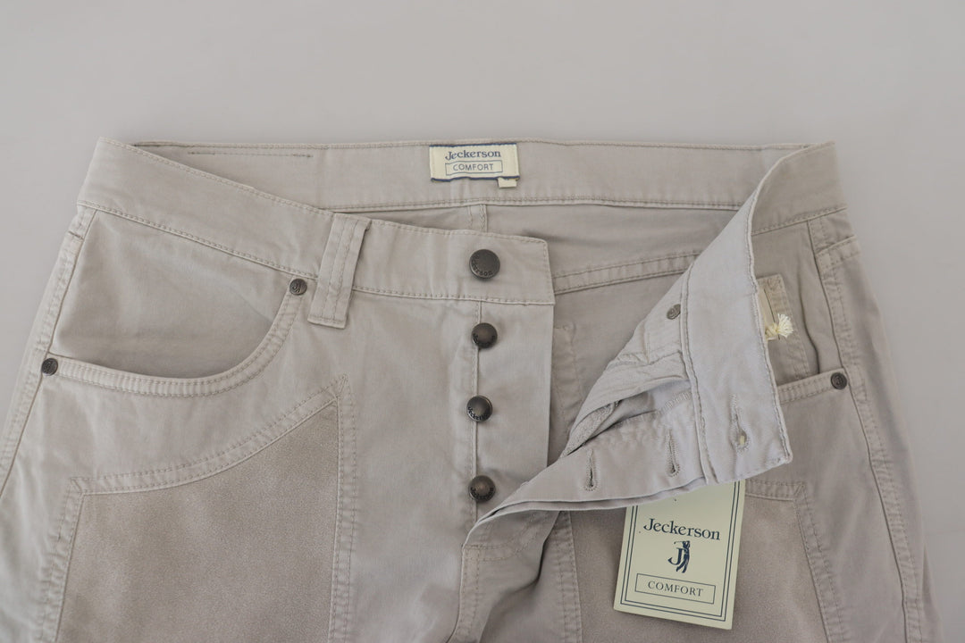 Jeckerson Gray Cotton Tapered Men Casual Pants