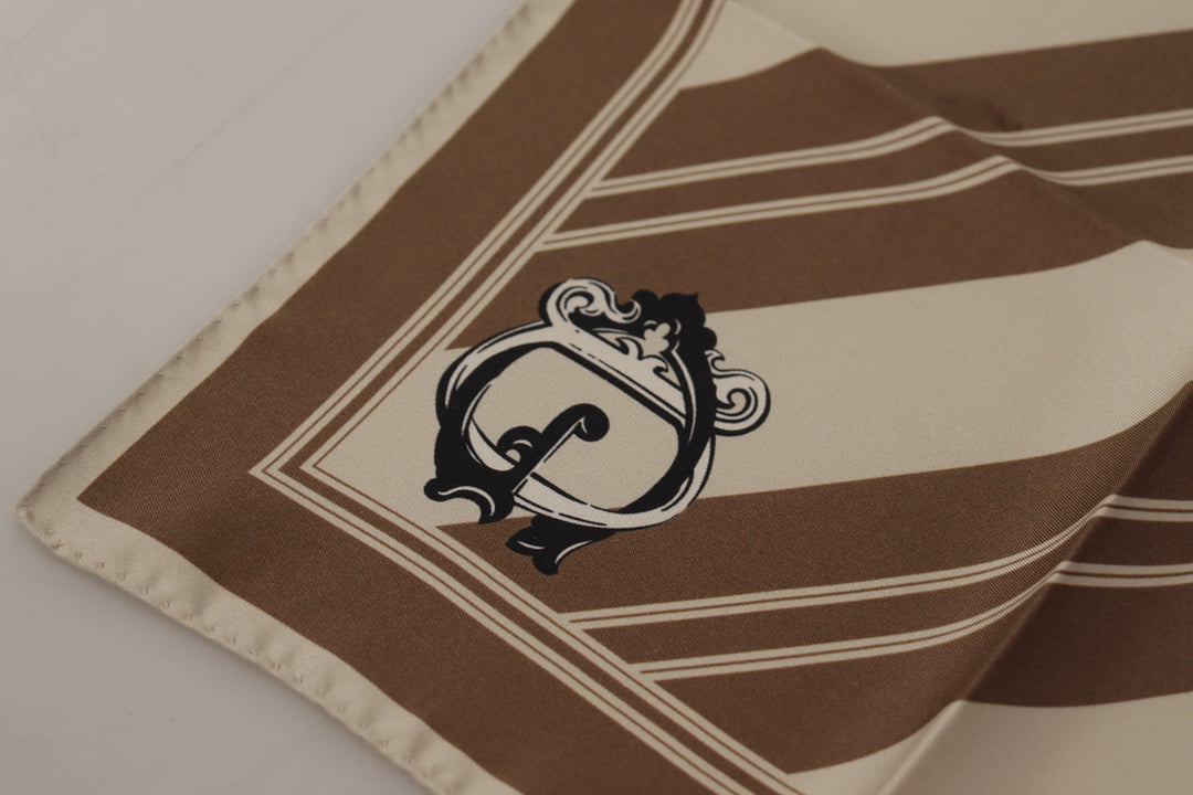 Dolce & Gabbana Brown Stripes DG Logo Square Mens Handkerchief Scarf