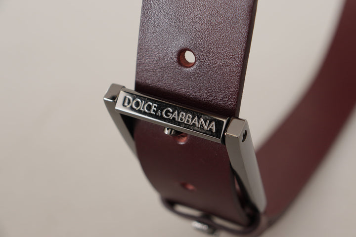 Dolce & Gabbana Brown Leather Silver Metal Crown Buckle Belt