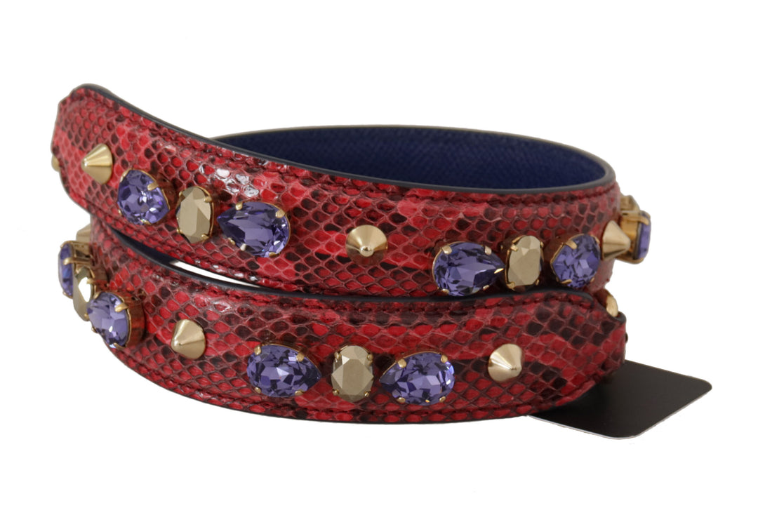 Dolce & Gabbana Red Exotic Leather Crystals Bag Shoulder Strap