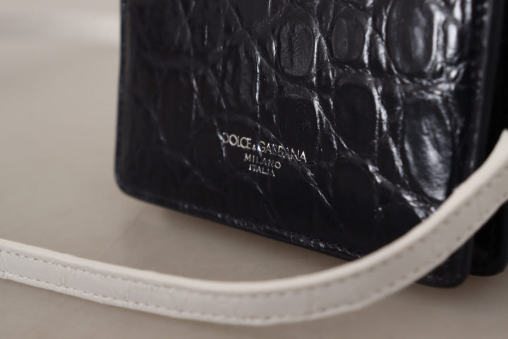 Dolce & Gabbana Blue White Caiman Leather Strap Card Holder Wallet