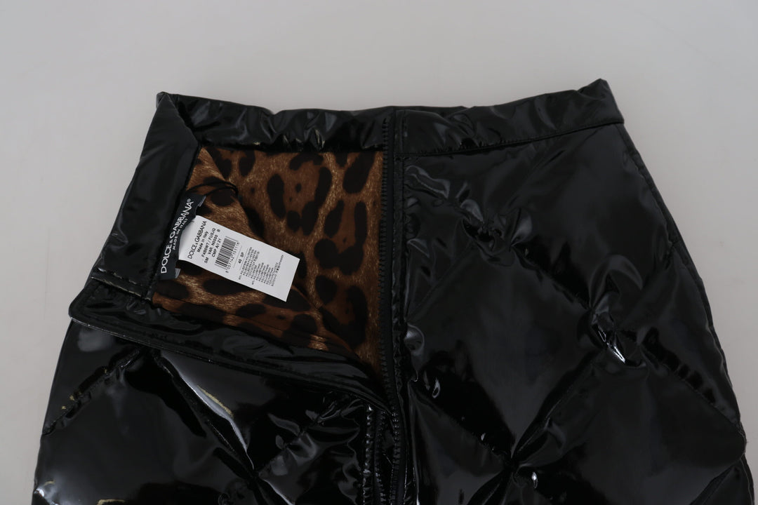 Dolce & Gabbana Shiny Black High Waist A-line Mini Skirt
