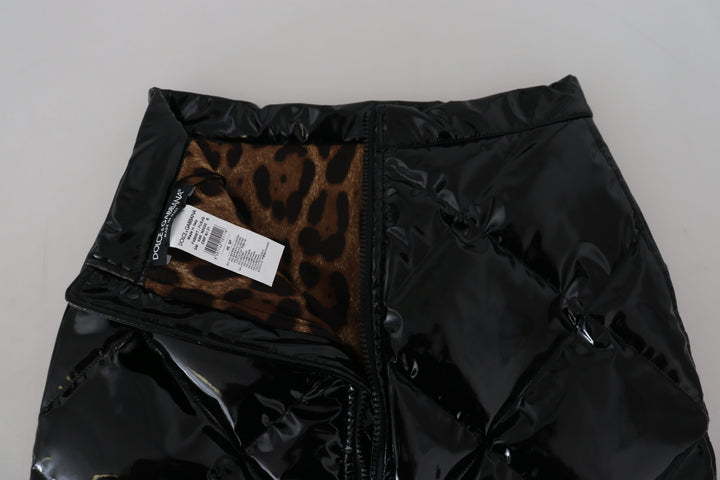 Dolce & Gabbana Shiny Black High Waist A-line Mini Skirt