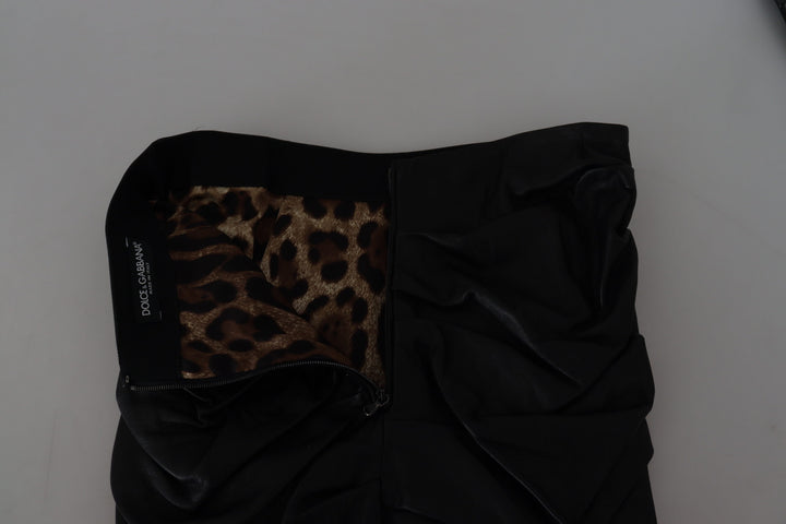 Dolce & Gabbana Black Lambskin Leather A-line Mini Skirt