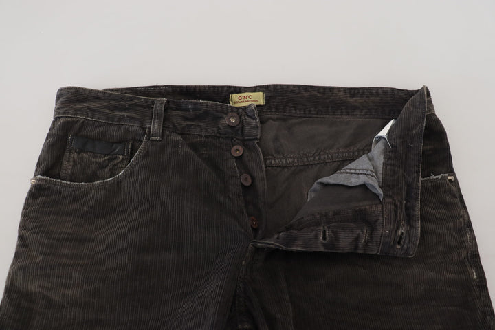Costume National Gray Cotton Corduroy Men Casual Jeans