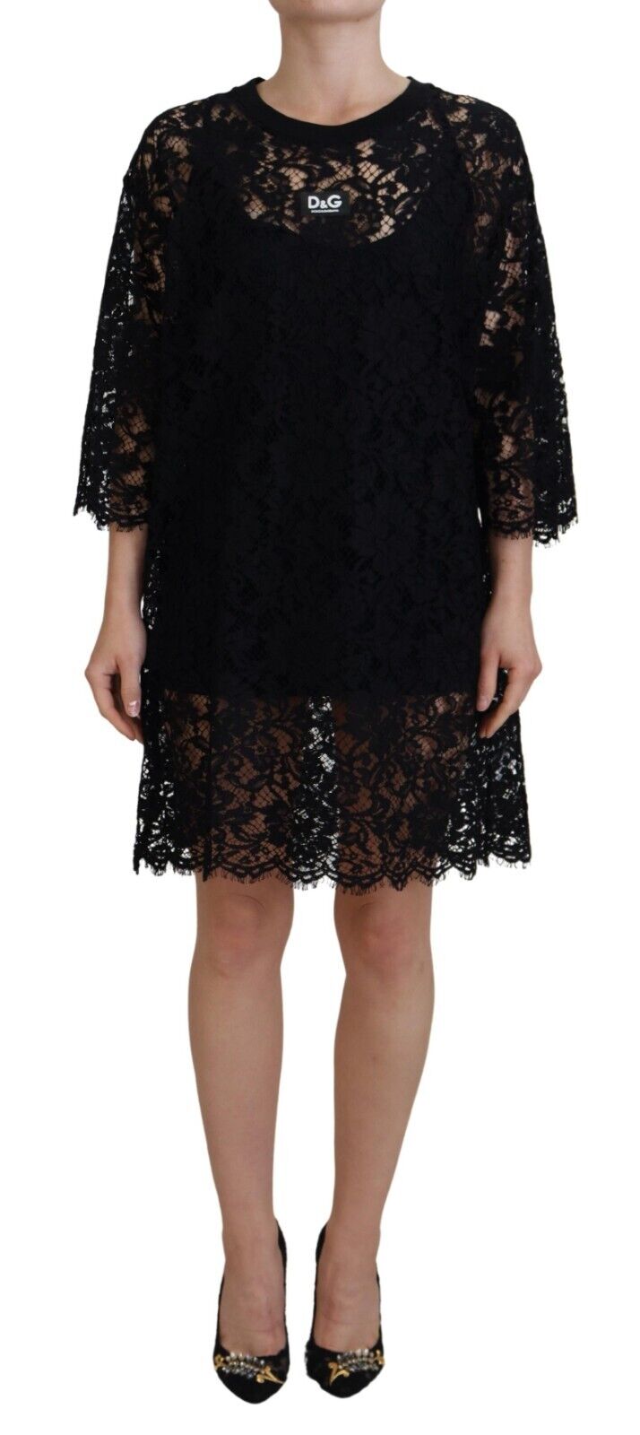 Elegant Black Floral Lace Shift Dress – SEYMAYKA