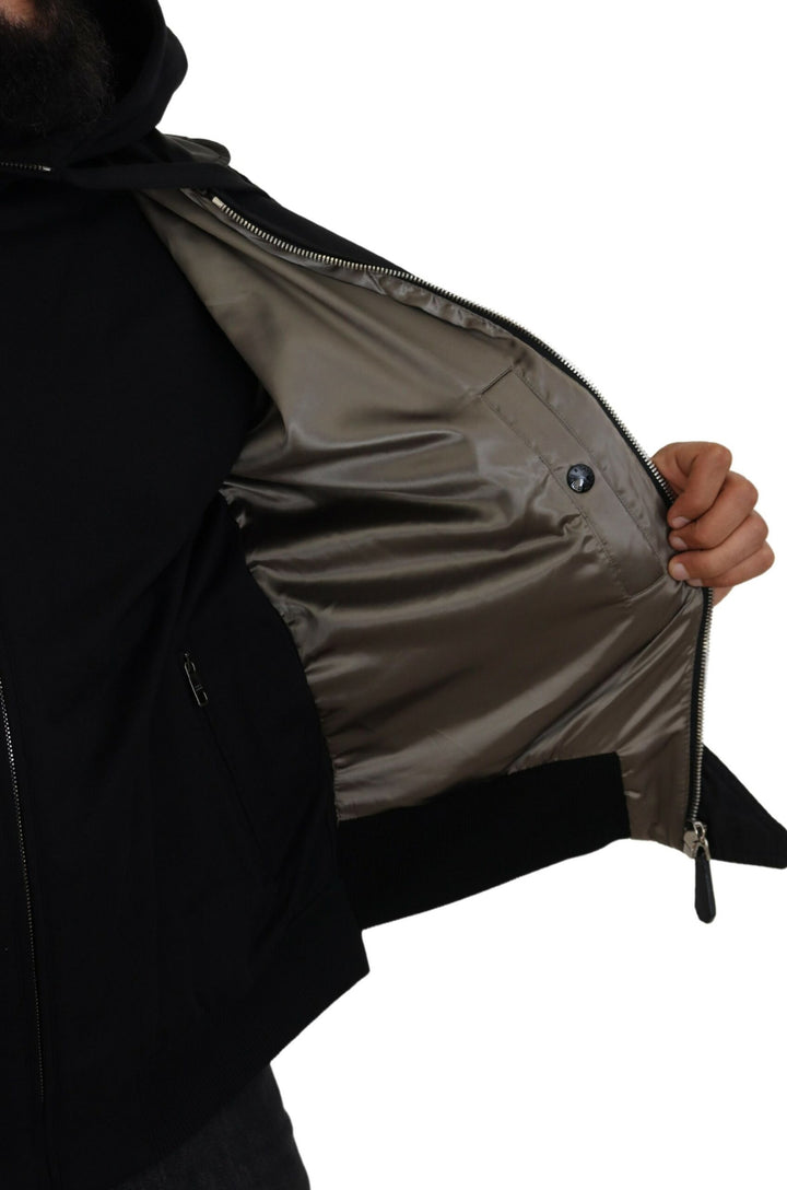 Dolce & Gabbana Black Nylon Hooded Full Zip Men Coat Jacket