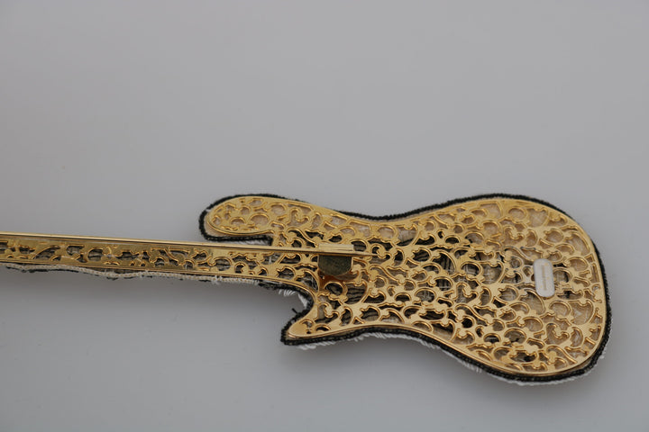 Dolce & Gabbana Gold Brass Beaded Guitar Pin Accessory Brooch