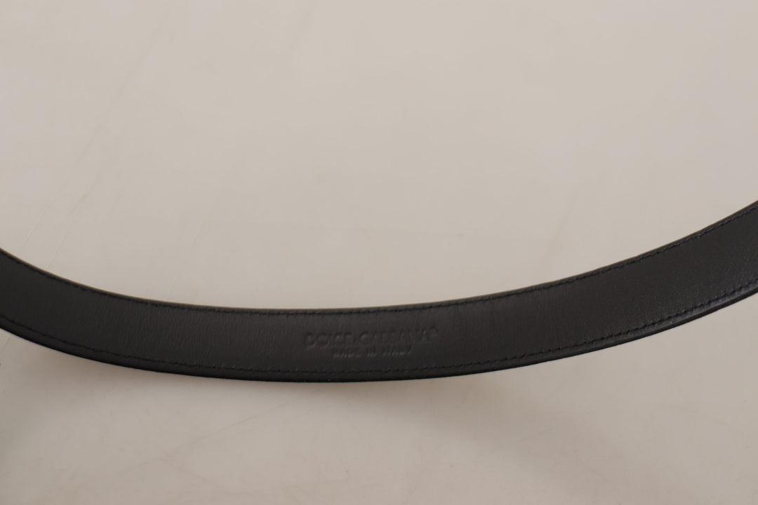Dolce & Gabbana Black Calf Leather Silver Logo Metal Buckle Belt