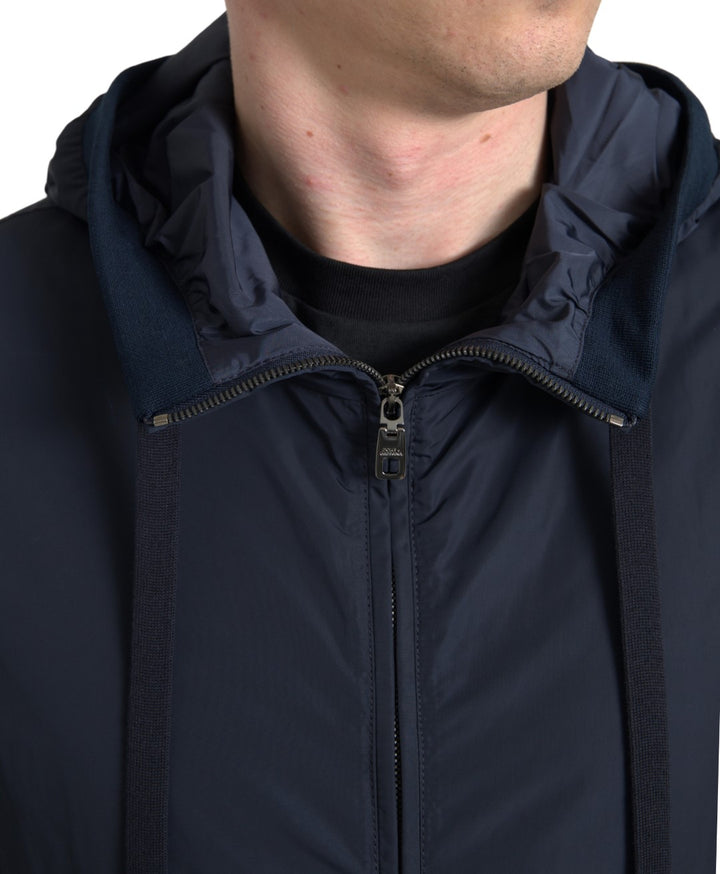 Dolce & Gabbana Blue Hooded Logo Polyester Full Zip Sweater