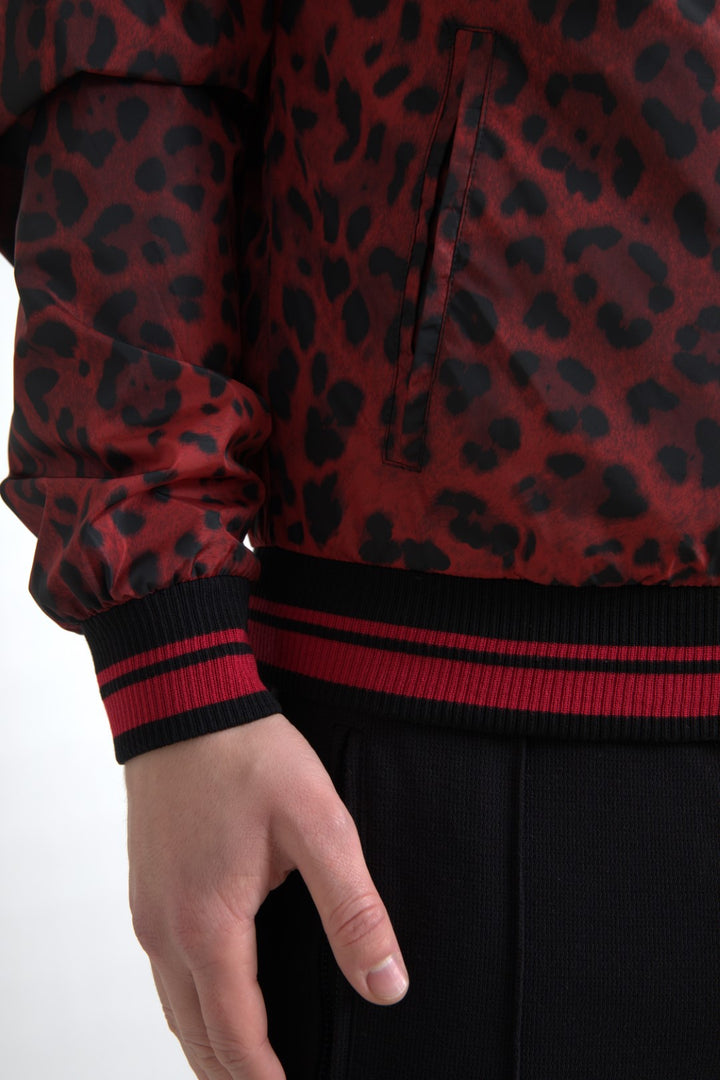 Dolce & Gabbana Red Leopard Bomber Short Coat Jacket