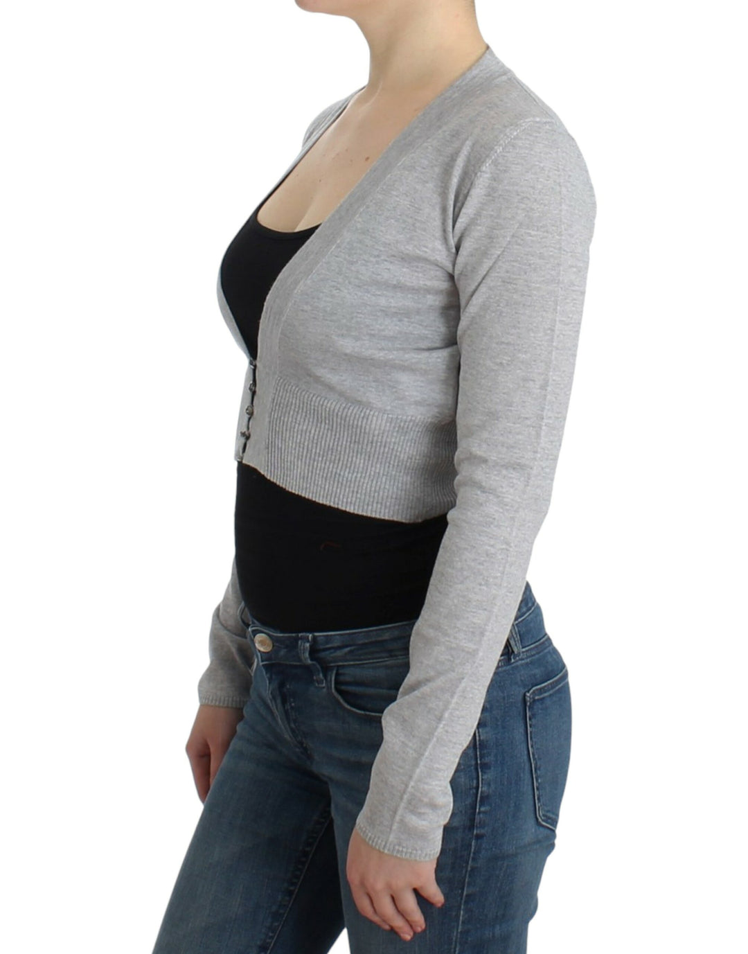 Cavalli Gray cropped wool cardigan