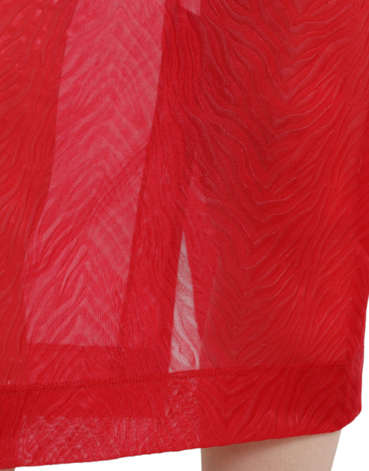 Dolce & Gabbana Red Sheer High Waist Pencil Cut Midi Skirt