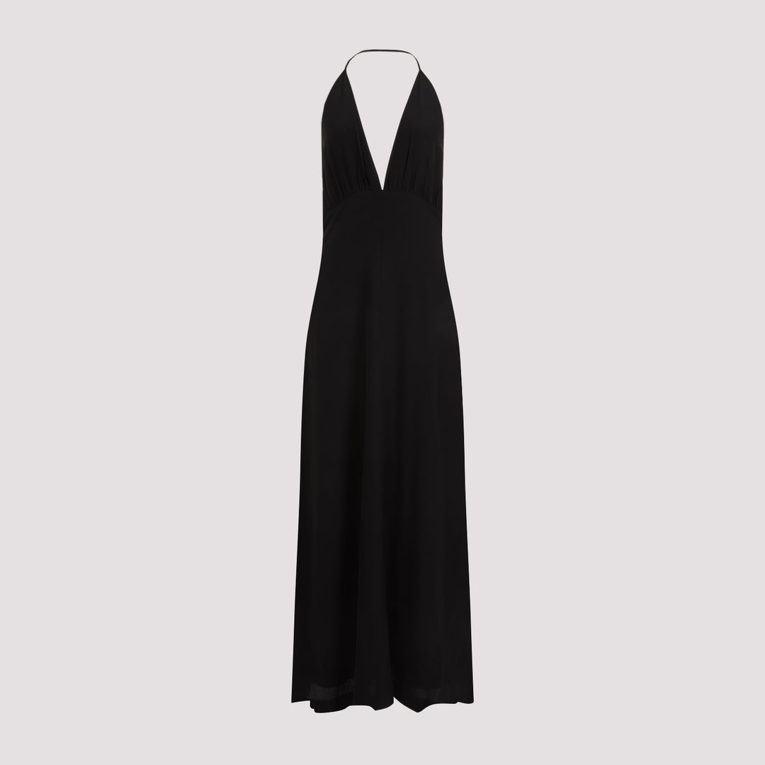 Black Double-Halter Silk Dress-0