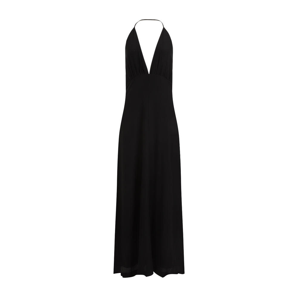 Black Double-Halter Silk Dress-1