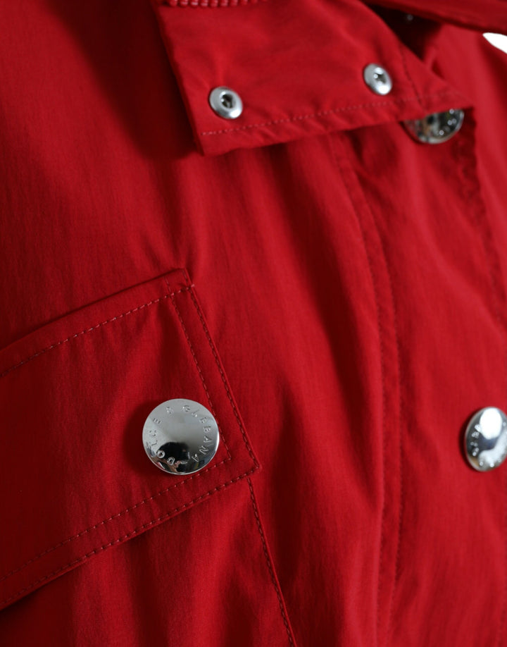 Dolce & Gabbana Red Polyester Hooded Button Rain Coat Jacket
