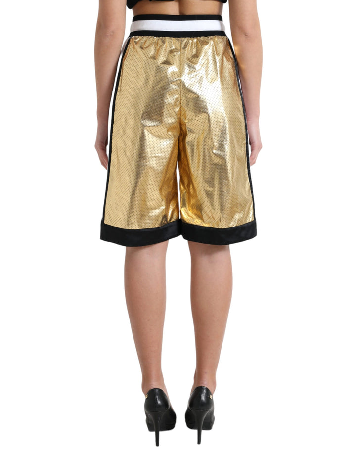 Dolce & Gabbana Gold Polyester Perforated High Waist Shorts
