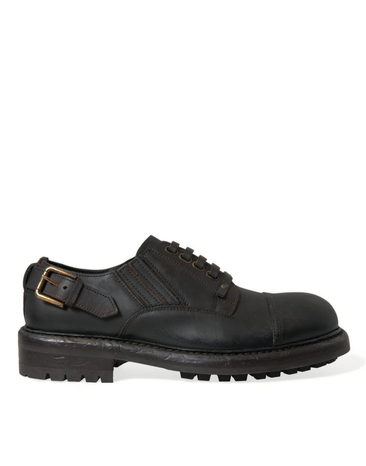 Dolce & Gabbana Brown Leather Lace Up Derby Men Dress Shoes