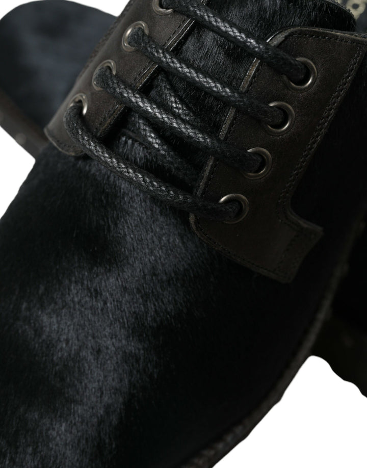Dolce & Gabbana Black Stable Fur Derby SAN PIETRO Dress Shoes