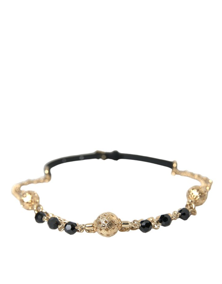 Dolce & Gabbana Black Suede Gold Chain Crystal Waist Belt