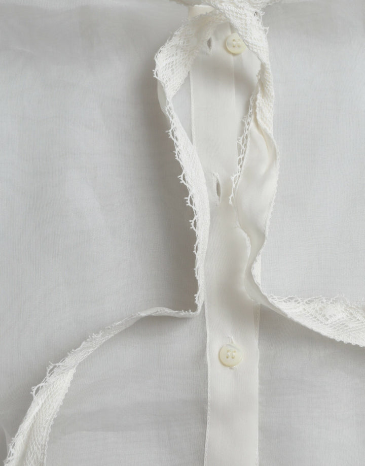 Dolce & Gabbana White Silk Long Sleeves Ascot Collar Top