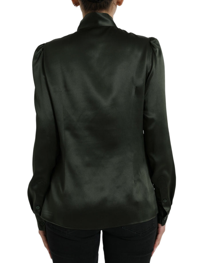 Dolce & Gabbana Gray Long Sleeves Ascot Collar Blouse Top