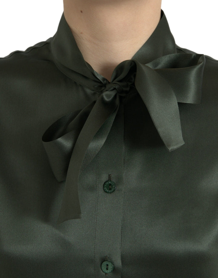 Dolce & Gabbana Gray Long Sleeves Ascot Collar Blouse Top