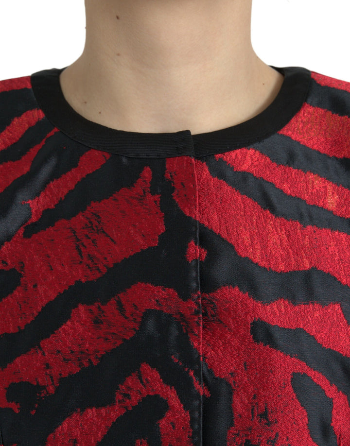 Dolce & Gabbana Black Red Patterned Cropped Coat Jacket