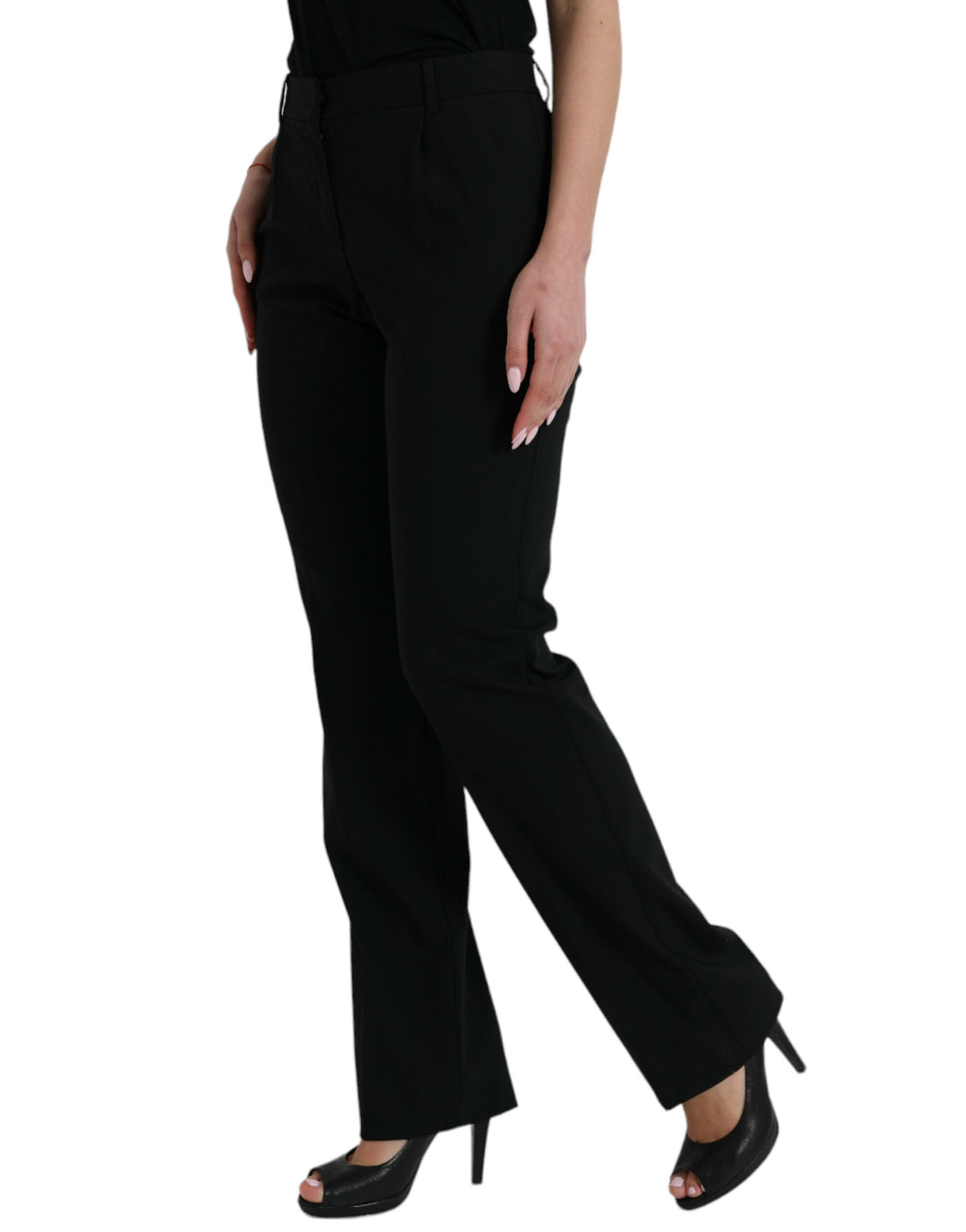 Dolce & Gabbana Black Wool Mid Waist Tapered Pants