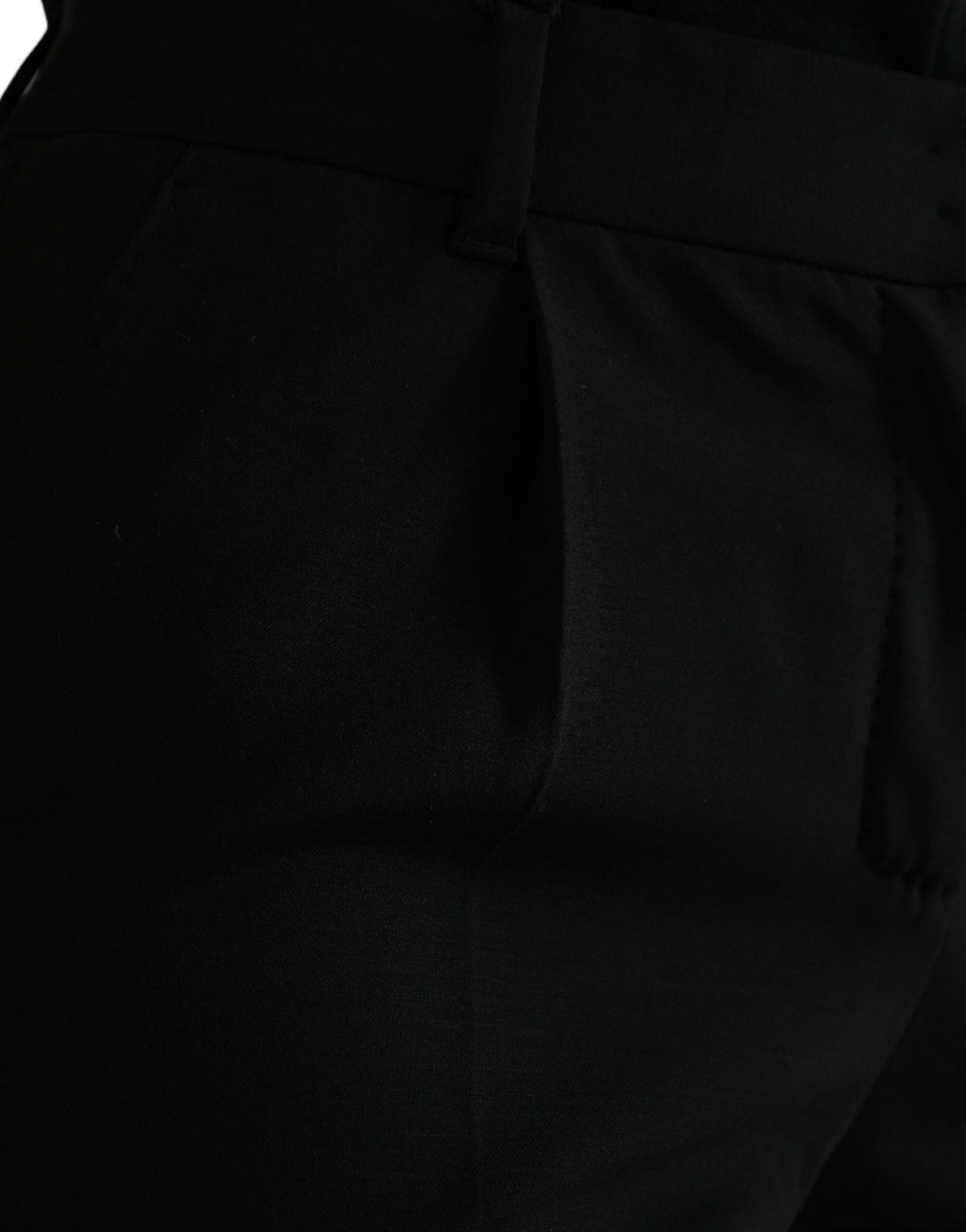 Dolce & Gabbana Black Wool Mid Waist Tapered Pants