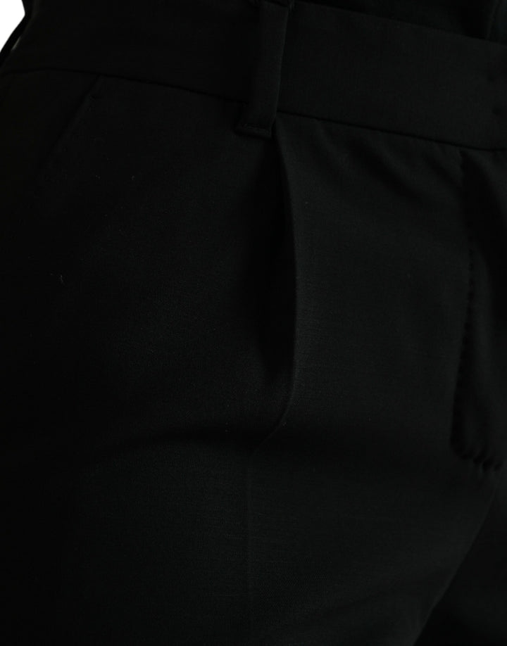Dolce & Gabbana Black Wool Mid Waist Tapered Pants