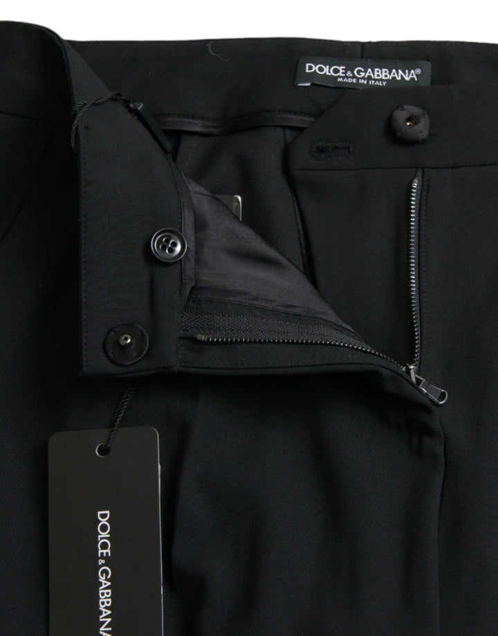 Dolce & Gabbana Black Wool Mid Waist Tapered Pants