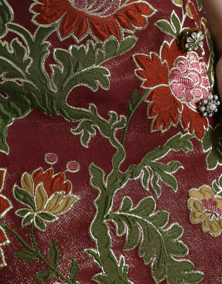 Dolce & Gabbana Maroon Floral Jacquard A-line Mini Skirt