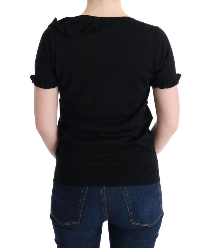 MARGHI LO' Black 100% Lana Wool Top Blouse T-shirt