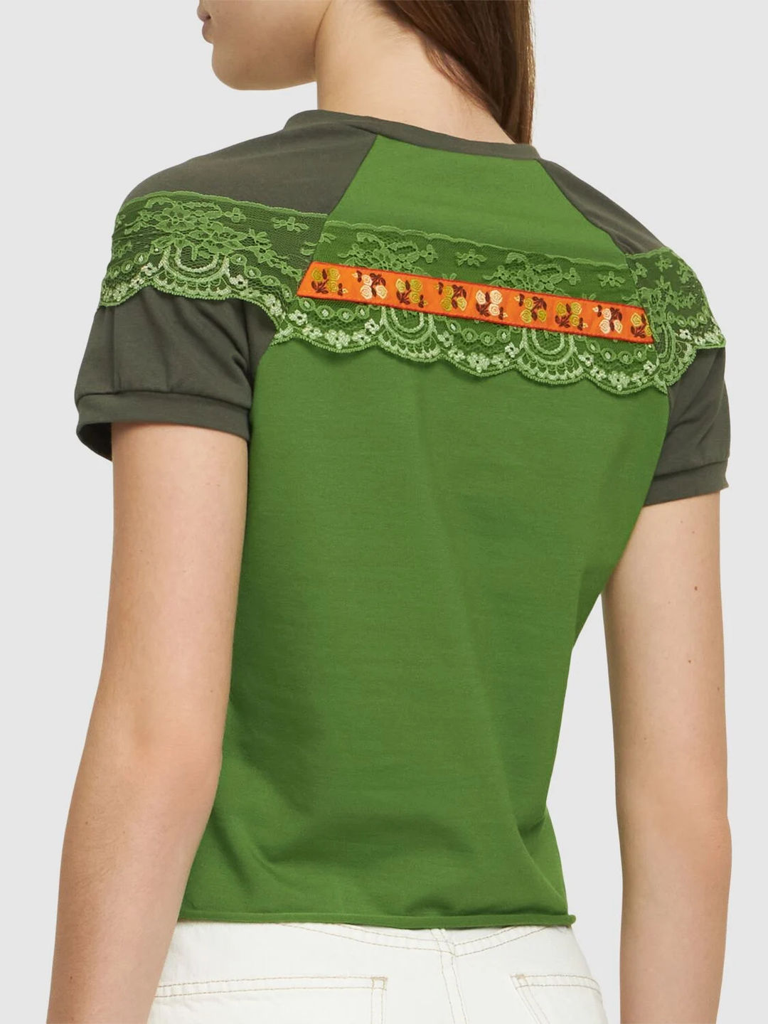 Cotton jersey raglan t-shirt with lace-4