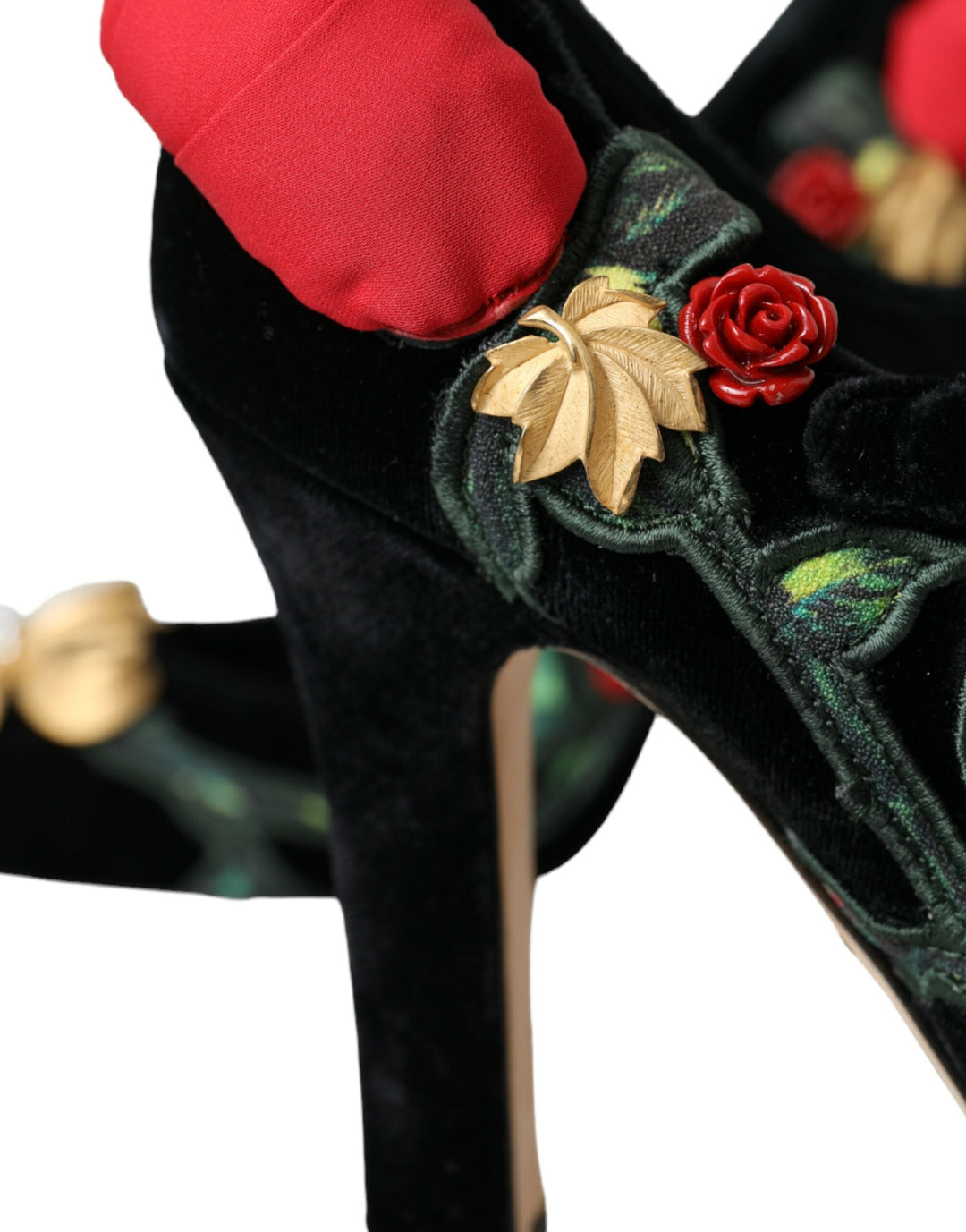 Black Roses Crystal Brooch Mary Jane Shoes