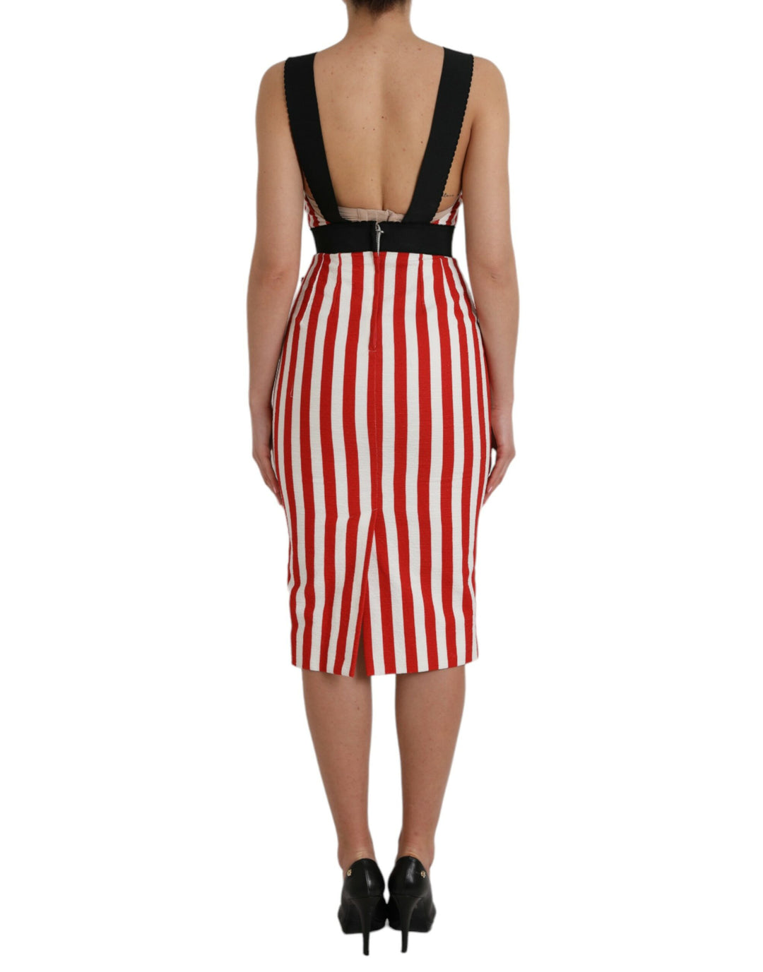 Dolce & Gabbana Red White Floral Sleeveless Sheath Midi Dress