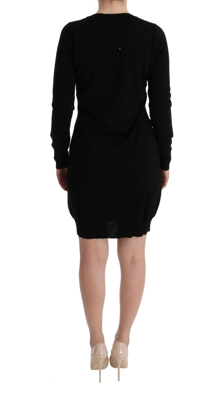 MARGHI LO' Black Wool Long Sleeve Shift Dress