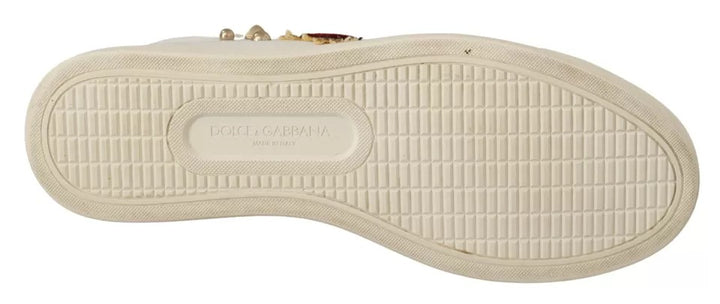 Dolce & Gabbana White Leather Gold Red Heart Sneakers Shoes