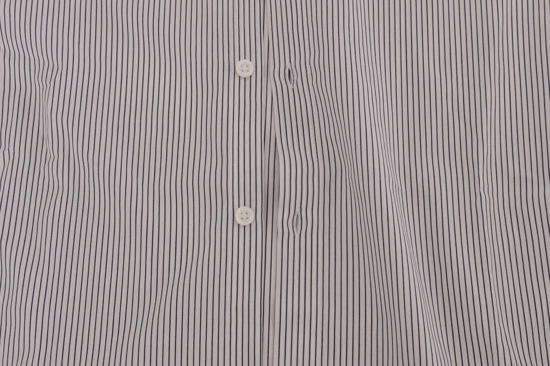 Frankie Morello White Blue Striped Casual Cotton Regular Fit Shirt