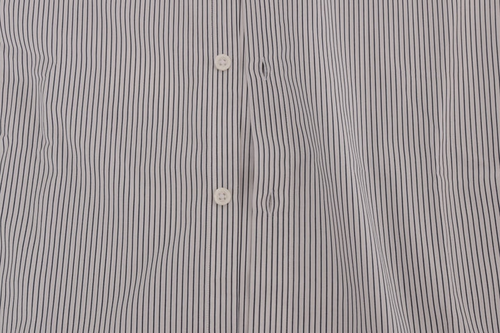 Frankie Morello White Blue Striped Casual Cotton Regular Fit Shirt